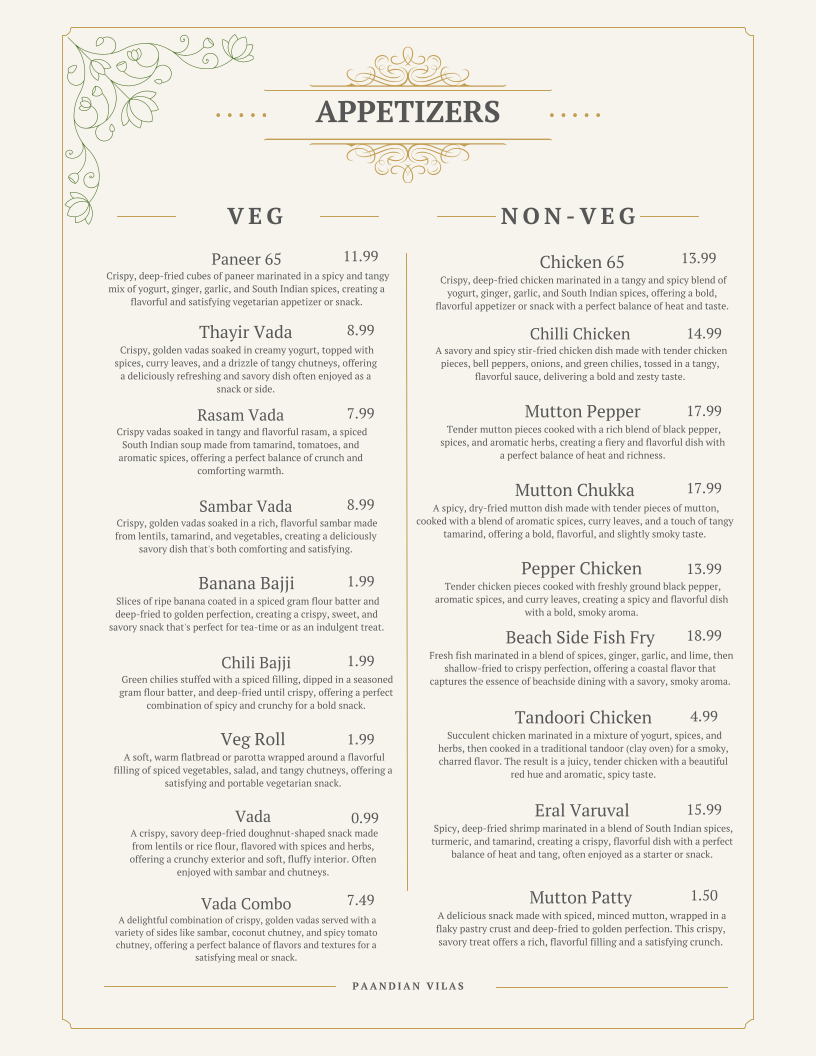 Paandian Vilas Menu - Image 2